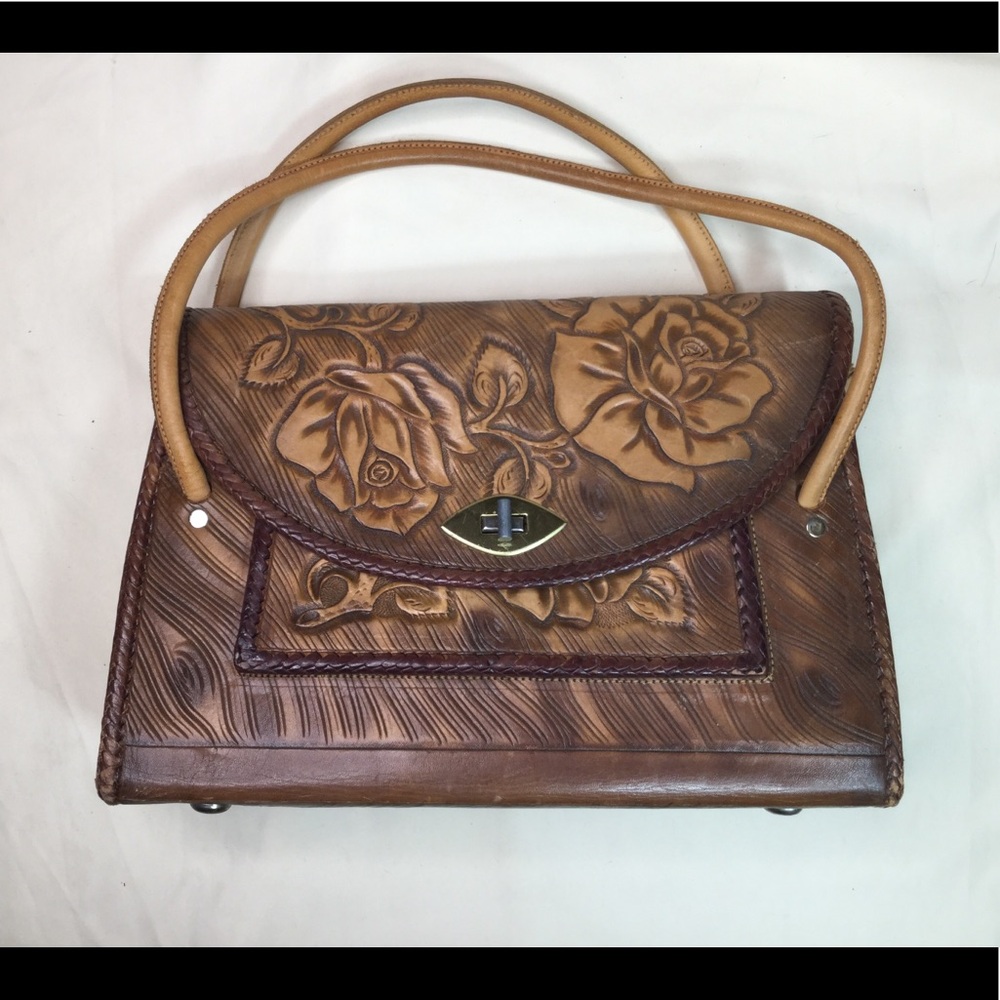Vintage Mexico Hand Tooled Leather Handbag